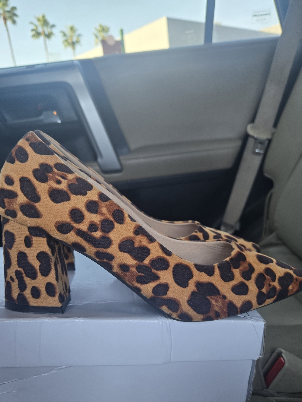 Leopard Print Block Heel Pumps - Tan/Black Women’s Dress Shoes